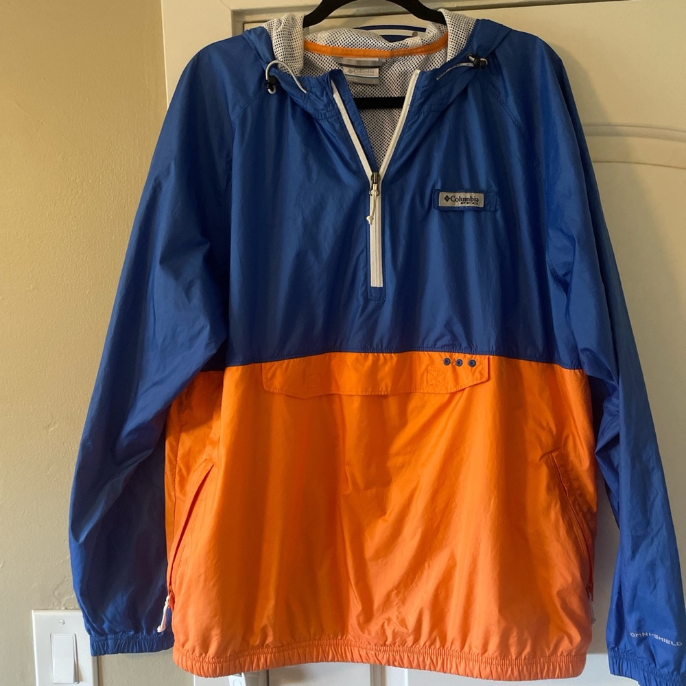 Columbia PFG Blue Orange Half-Zip Windbreaker Jacket